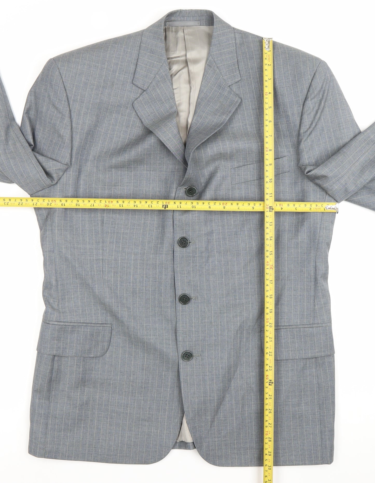 Jaeger Men’s Grey Pinstripe Wool Blazer Jacket 42R Classic Fit
