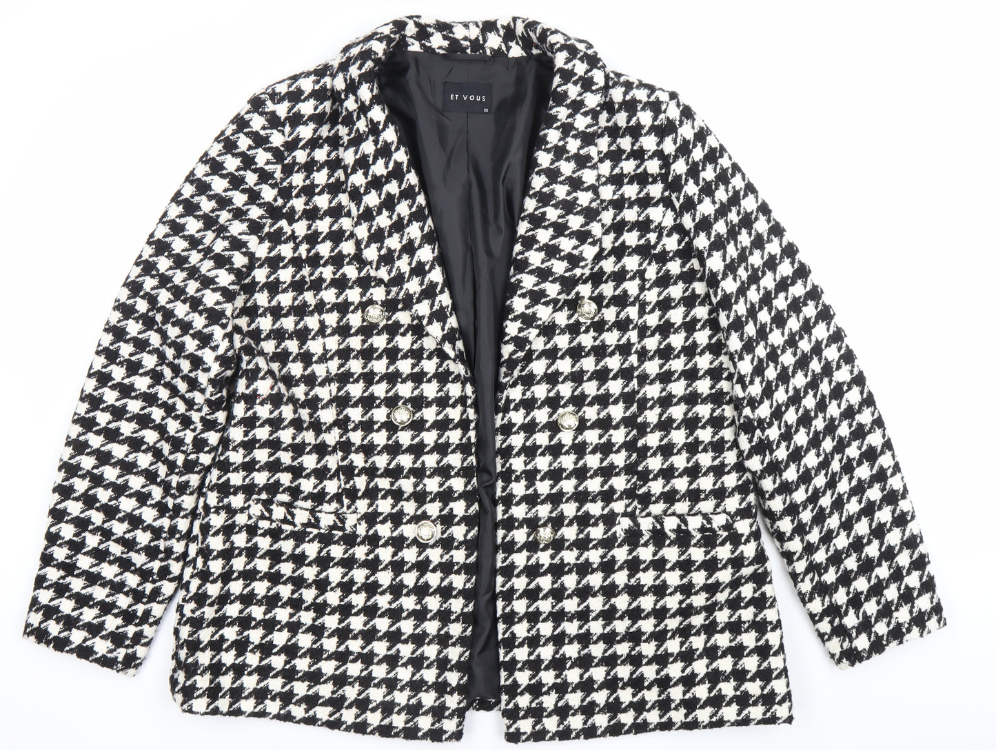 ET VOUS Womens Black White Houndstooth Blazer Size 20