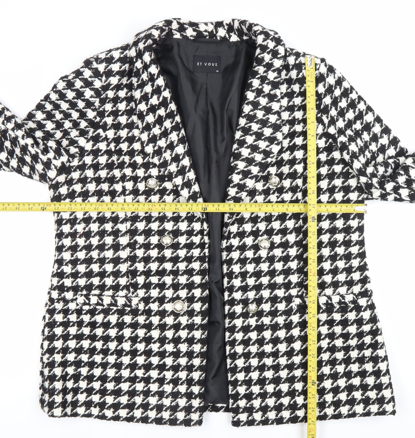 ET VOUS Womens Black White Houndstooth Blazer Size 20