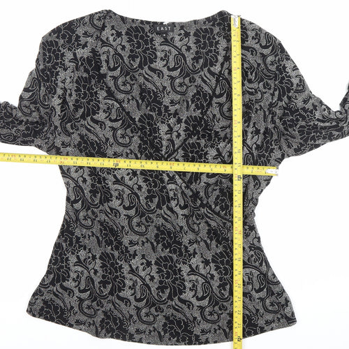EAST Womens Black Floral Wrap Blouse Size 18 Long Sleeve Viscose