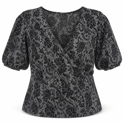 EAST Womens Black Floral Wrap Blouse Size 18 Long Sleeve Viscose