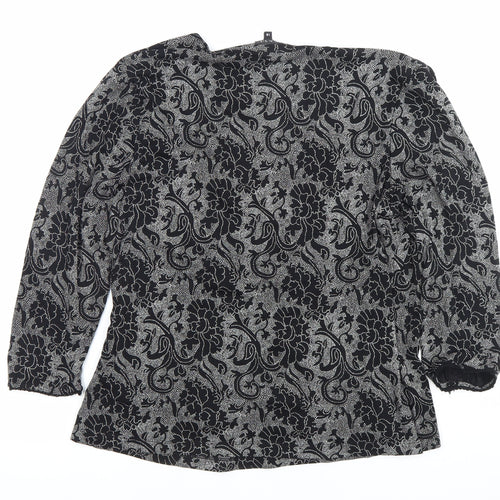 EAST Womens Black Floral Wrap Blouse Size 18 Long Sleeve Viscose