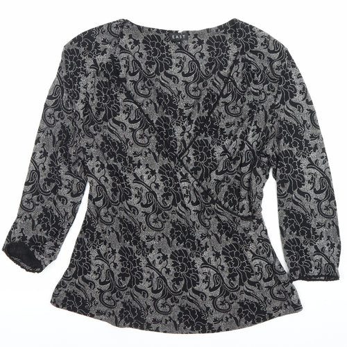 EAST Womens Black Floral Wrap Blouse Size 18 Long Sleeve Viscose