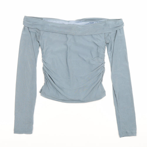 Motel Women’s Blue Off Shoulder Long Sleeve Slim Fit Blouse L