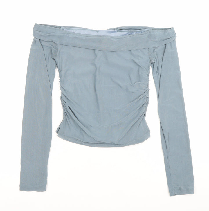 Motel Women’s Blue Off Shoulder Long Sleeve Slim Fit Blouse L