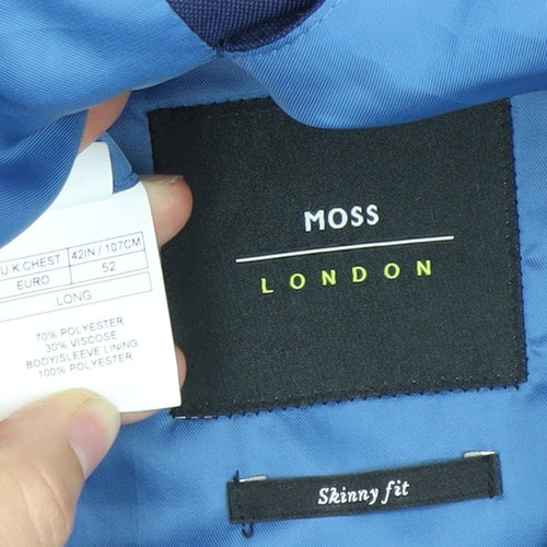 Moss London Men’s Blue Slim Fit Blazer Jacket Size 42 Long