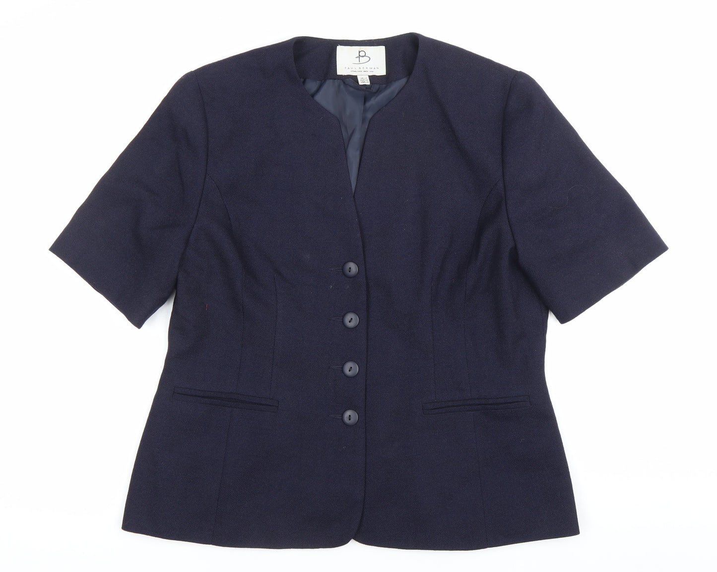 Paul Berman Women’s Blue Suit Jacket UK 14 Short Sleeve Workwear
