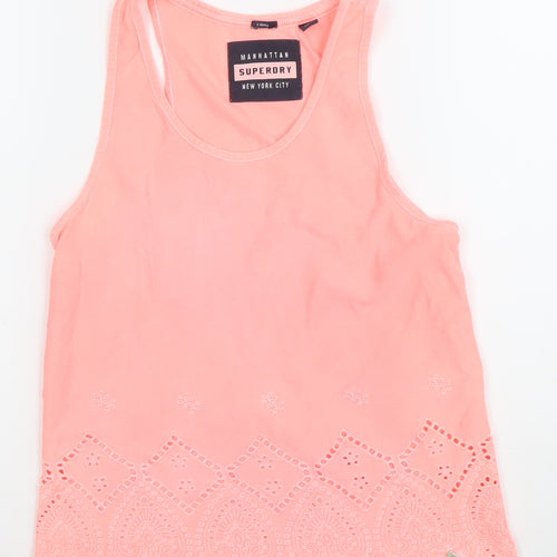 Superdry Women Pink XS Embroidered Cotton Tank Top