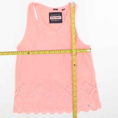 Superdry Women Pink XS Embroidered Cotton Tank Top