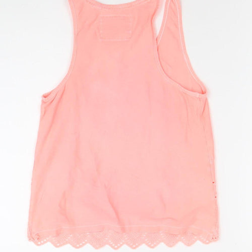 Superdry Women Pink XS Embroidered Cotton Tank Top