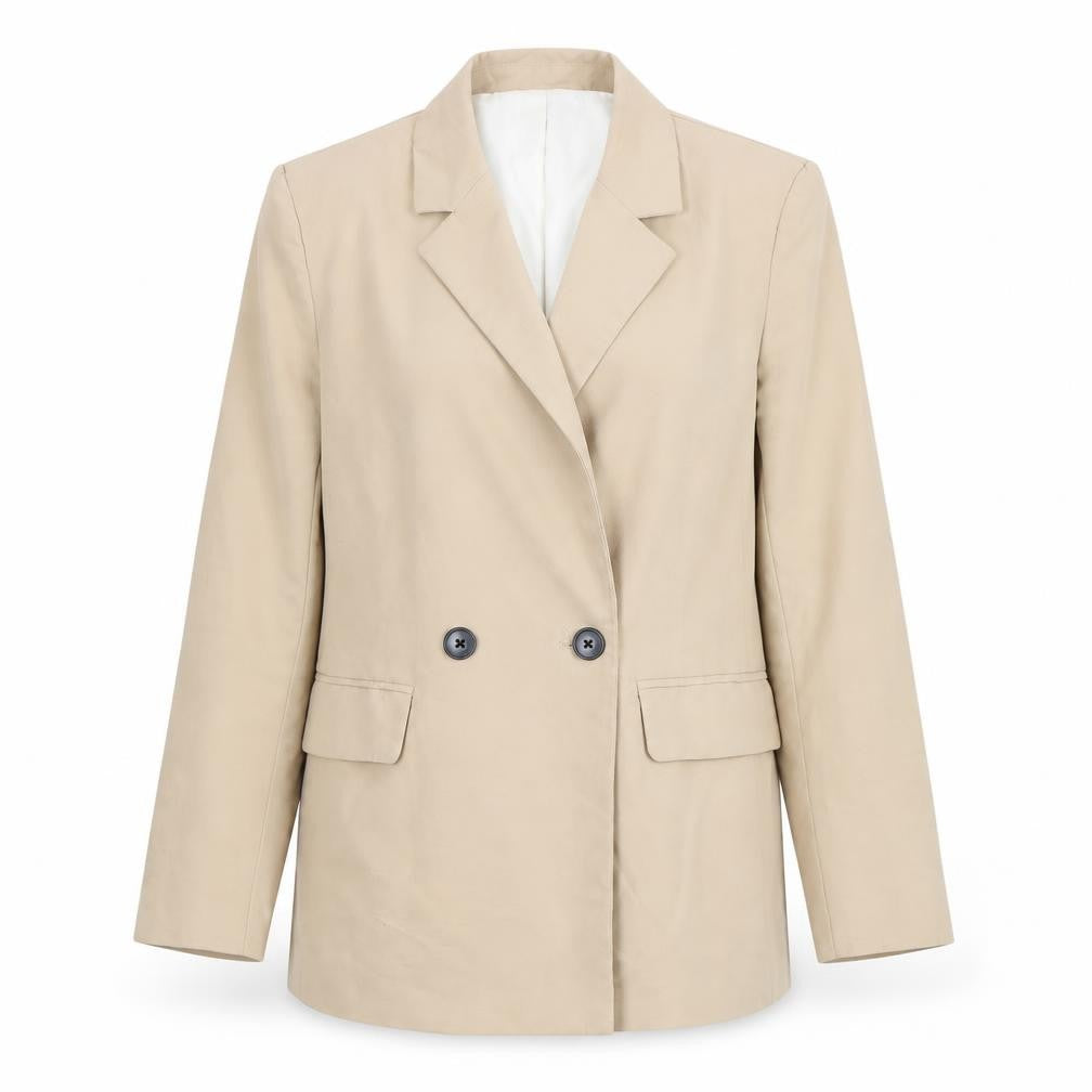 Front view of Bershka Women’s Beige XS Double-Breasted Blazer Jacket