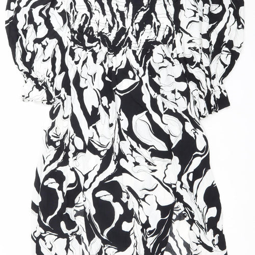 River Island Women’s Black White Abstract Ruched Mini Dress Size 8
