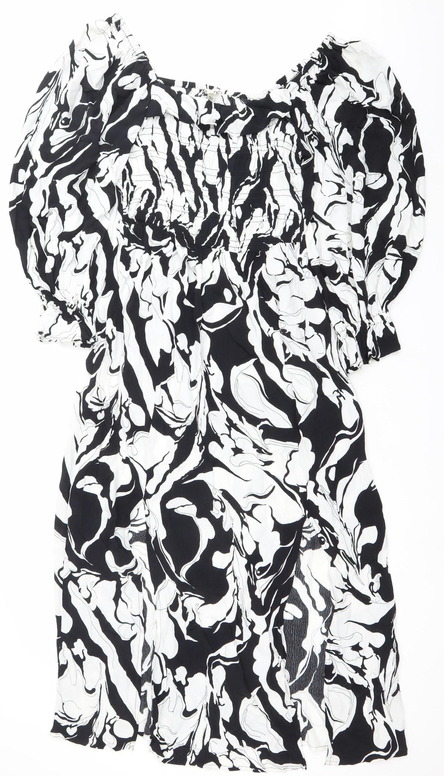 River Island Women’s Black White Abstract Ruched Mini Dress Size 8