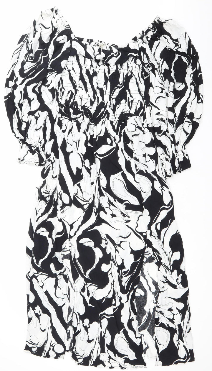River Island Women’s Black White Abstract Ruched Mini Dress Size 8