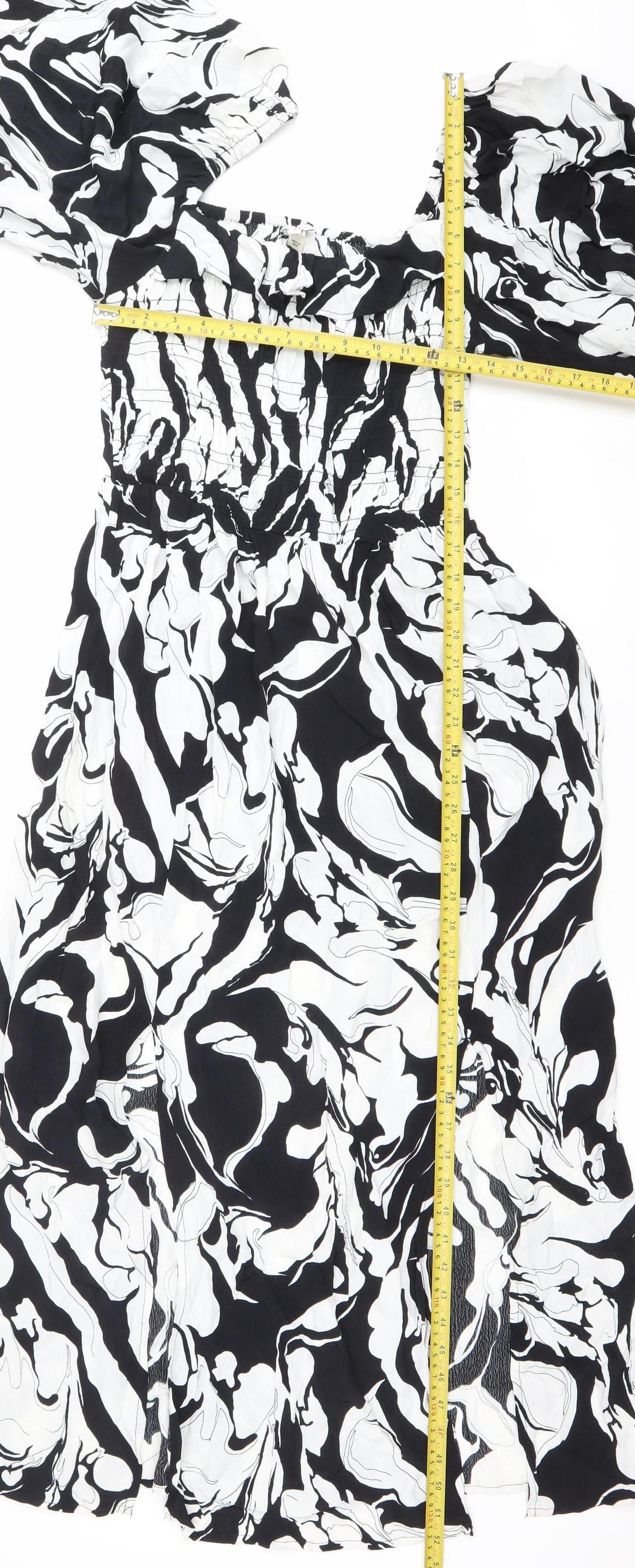 River Island Women’s Black White Abstract Ruched Mini Dress Size 8