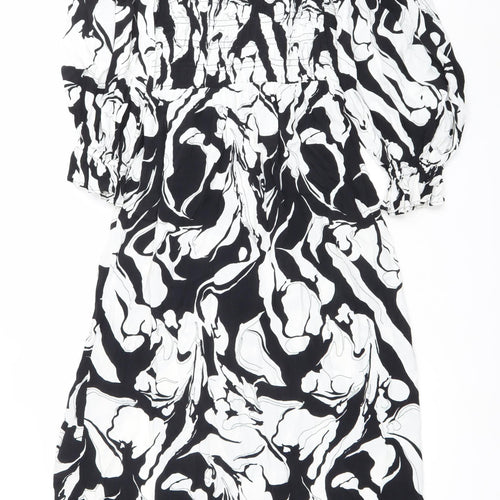 River Island Women’s Black White Abstract Ruched Mini Dress Size 8