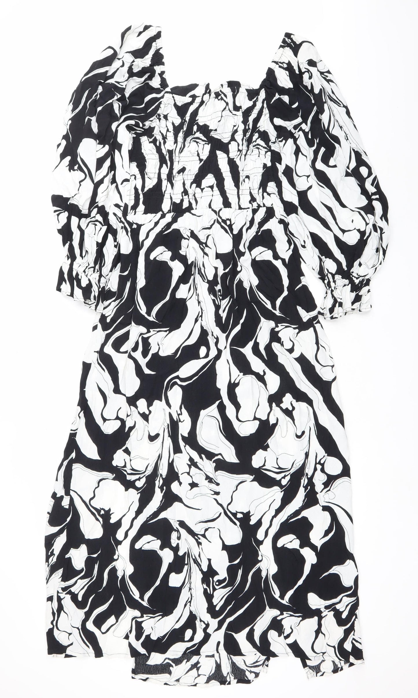 River Island Women’s Black White Abstract Ruched Mini Dress Size 8