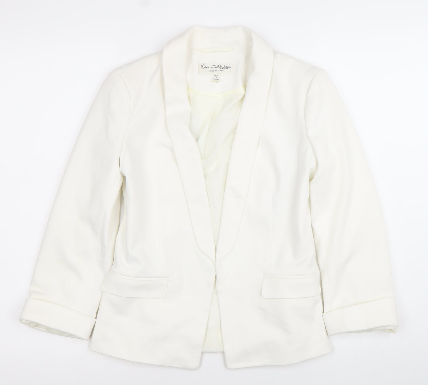 Miss Selfridge Women White Shawl Lapel Blazer UK 6 Slim Fit