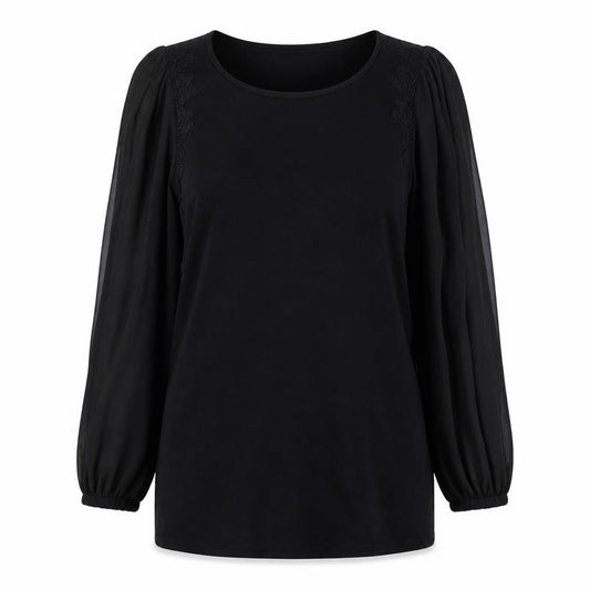 Front view of Mint Velvet Women’s Black, size UK 12, Shift Dress Long Sleeve Scoop Neck