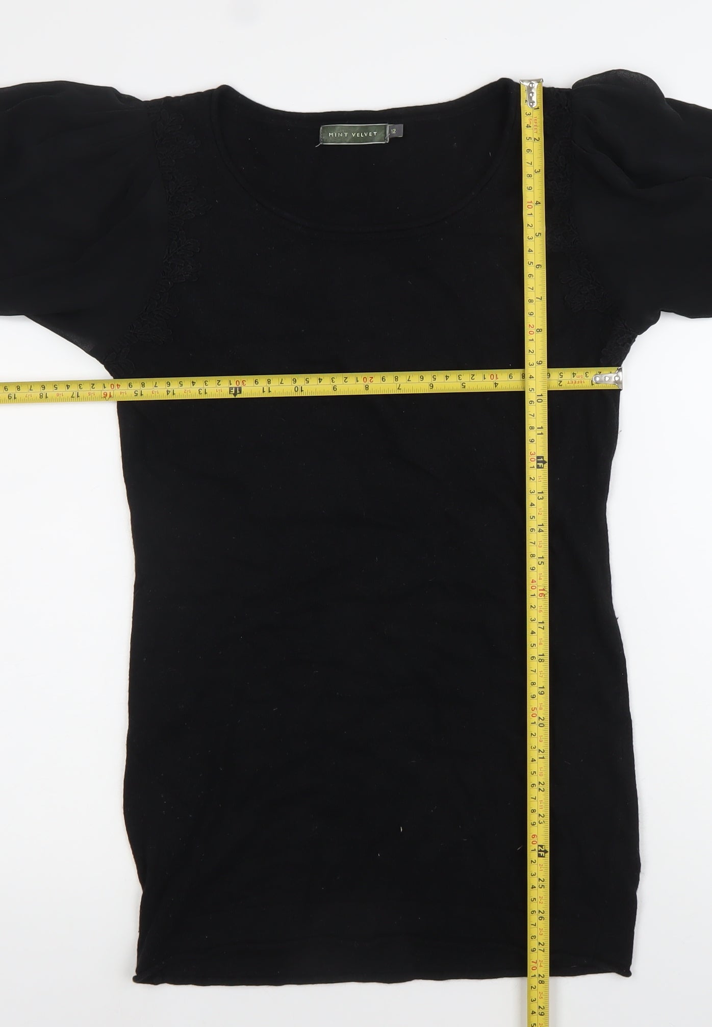 Mint Velvet Women’s Black Size 12 Shift Dress Long Sleeve Scoop Neck