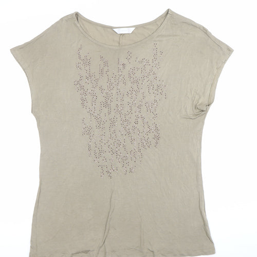 BHS Women’s Beige Studded Short Sleeve Viscose T-Shirt Size 14