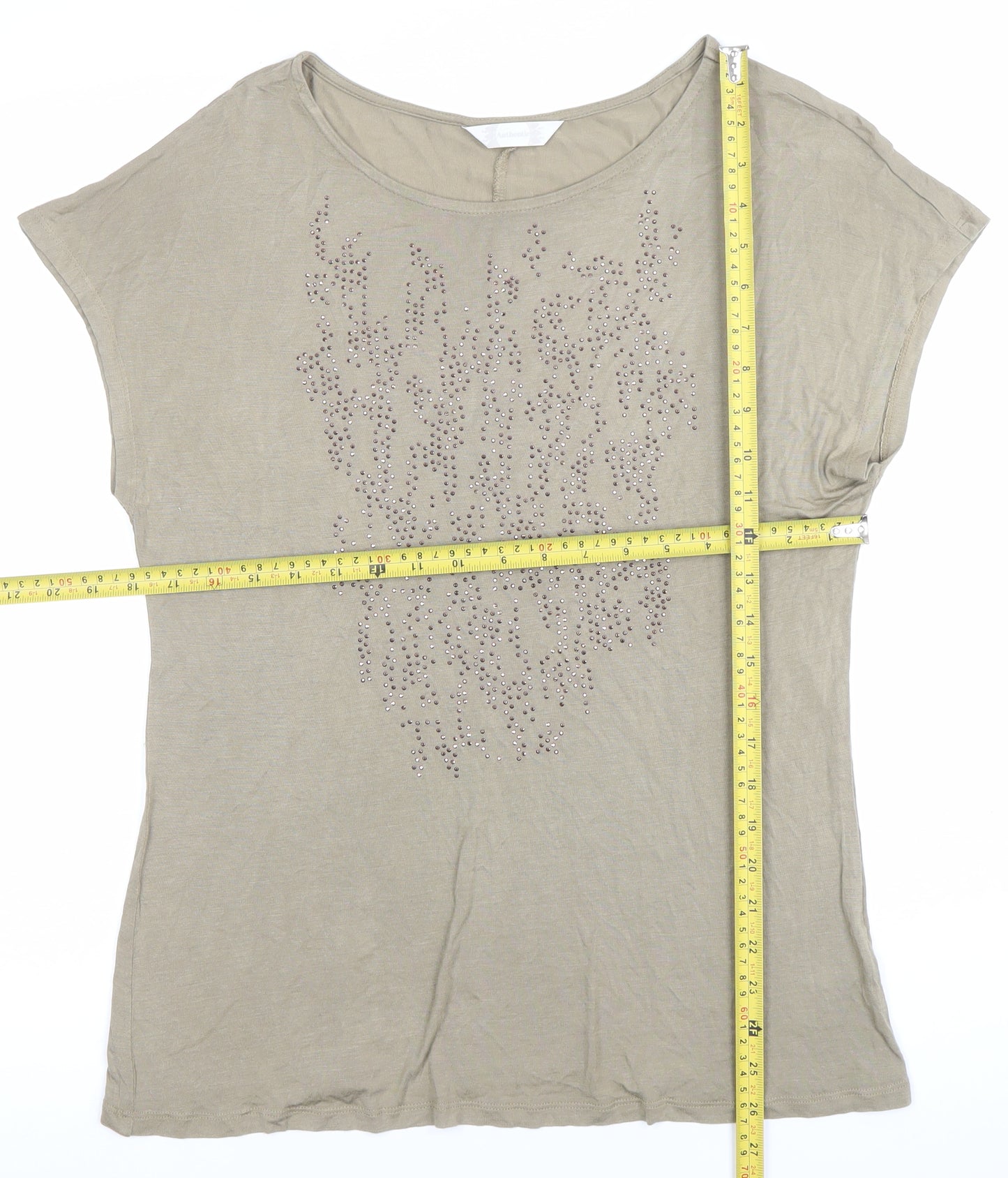 BHS Women’s Beige Studded Short Sleeve Viscose T-Shirt Size 14