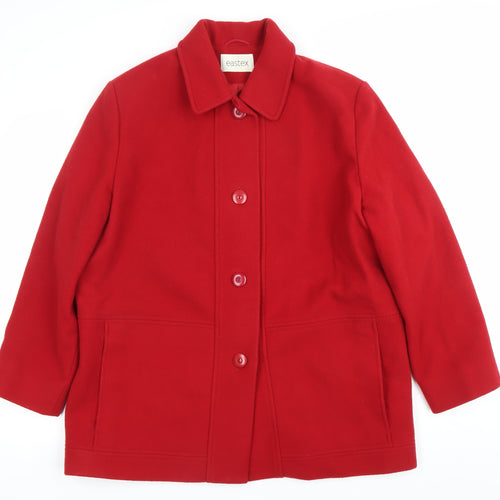 Eastex Womens Red Wool Coat UK 14 Button Front Mid-Length Overcoat