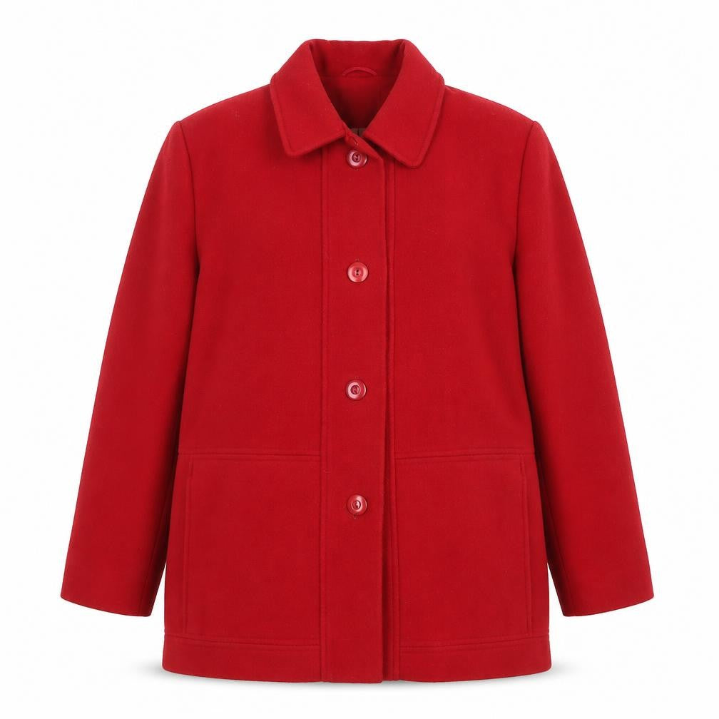 Front view of Eastex women’s red wool coat uk 14 button front mid-length overcoat