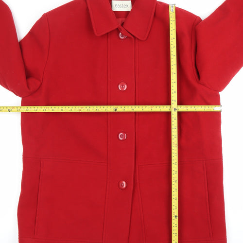 Eastex Womens Red Wool Coat UK 14 Button Front Mid-Length Overcoat