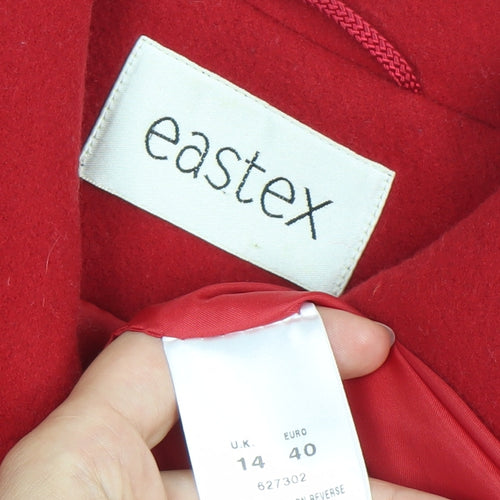 Eastex Womens Red Wool Coat UK 14 Button Front Mid-Length Overcoat