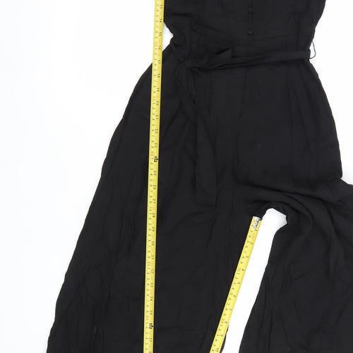 Monki Women’s Black Viscose Jumpsuit Size 8 Wide-Leg V-Neck