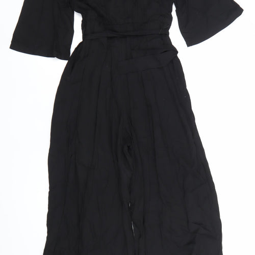 Monki Women’s Black Viscose Jumpsuit Size 8 Wide-Leg V-Neck