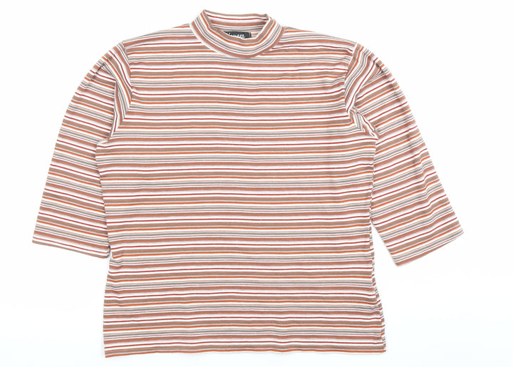 Alexon Womens Multicoloured Striped Mock Neck 3/4 Sleeve Top M