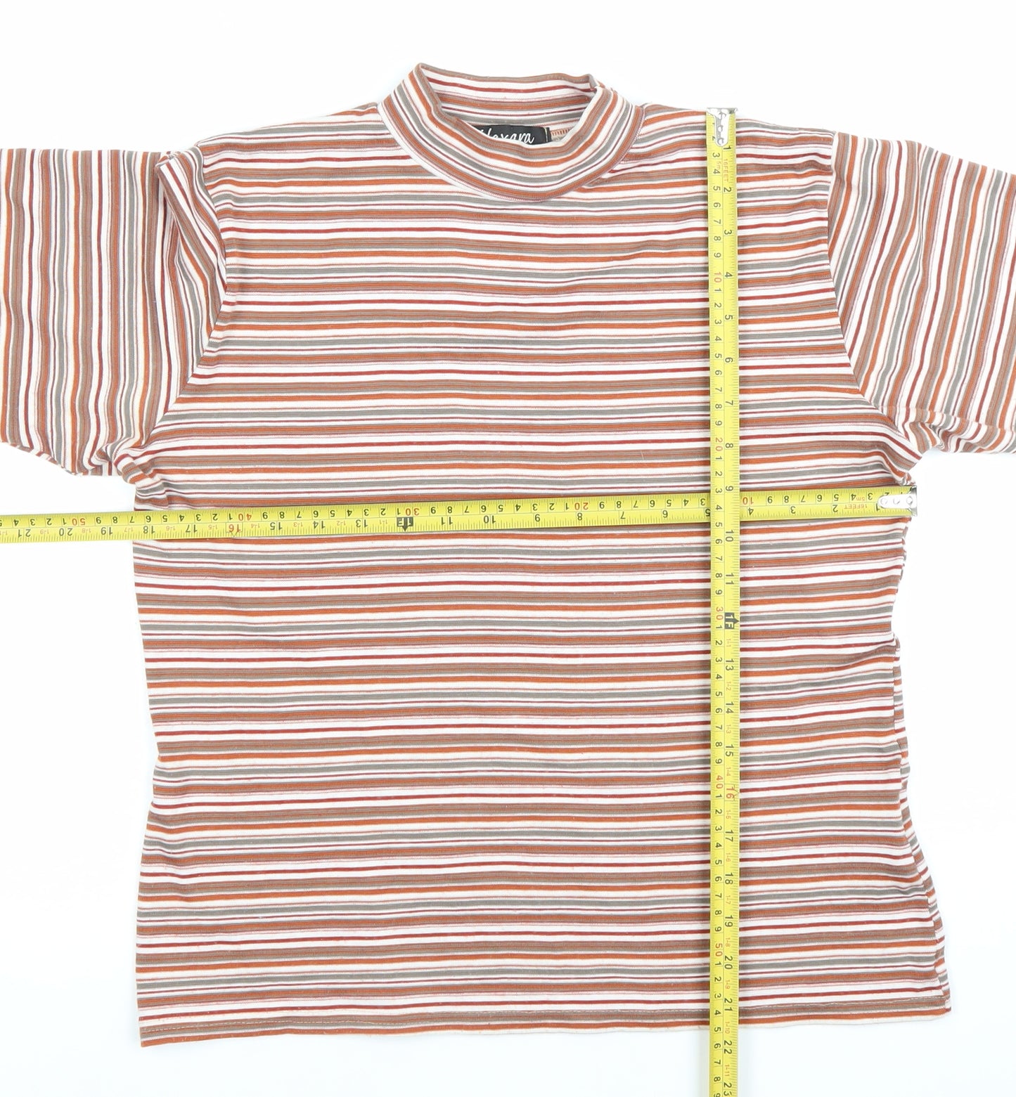 Alexon Womens Multicoloured Striped Mock Neck 3/4 Sleeve Top M