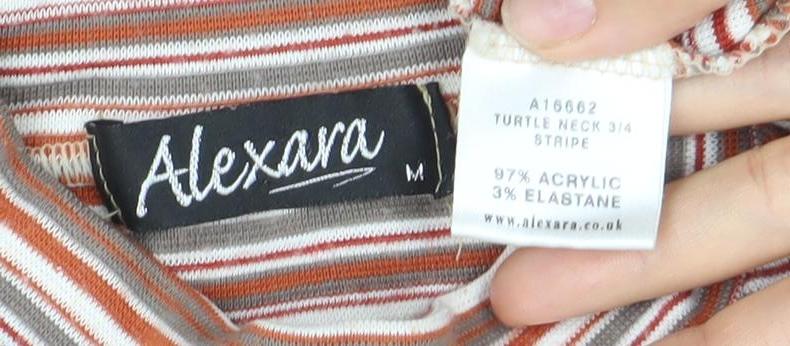 Alexon Womens Multicoloured Striped Mock Neck 3/4 Sleeve Top M