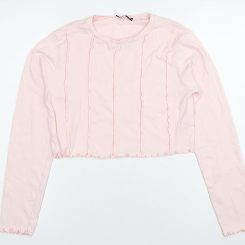 Nasty Gal Women Pink Cropped Long Sleeve Cotton T-Shirt Size 14