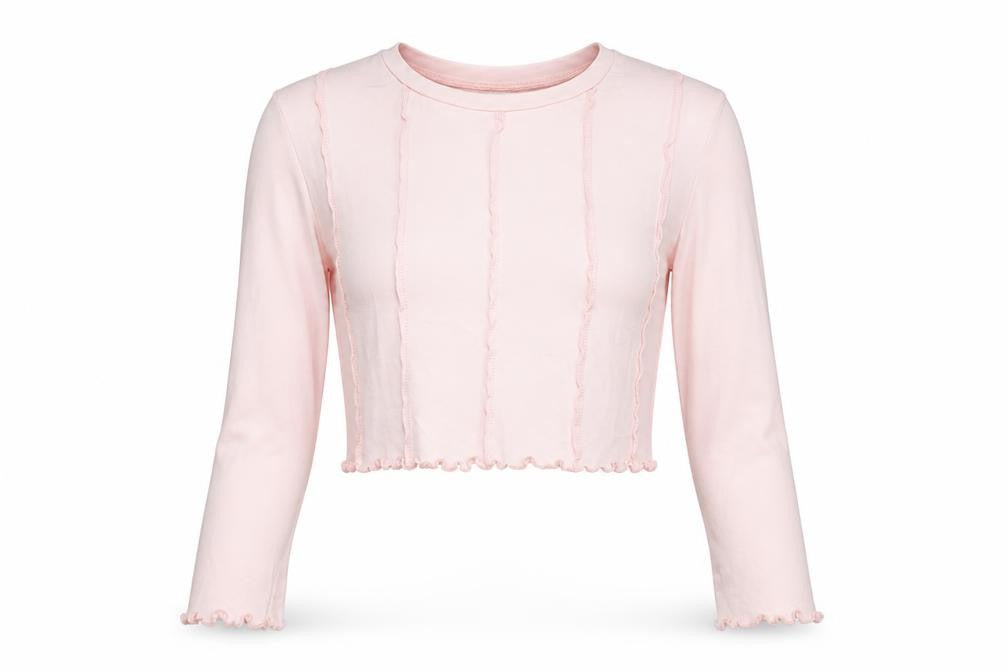 Nasty Gal Women Pink Cropped Long Sleeve Cotton T-Shirt Size 14