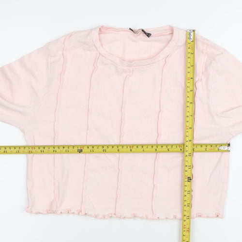 Nasty Gal Women Pink Cropped Long Sleeve Cotton T-Shirt Size 14