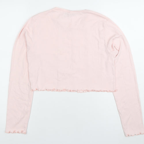Nasty Gal Women Pink Cropped Long Sleeve Cotton T-Shirt Size 14