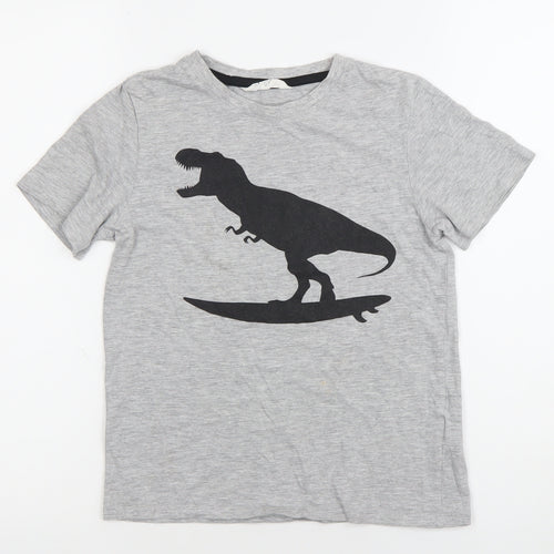 H&M Boys Grey Dinosaur Graphic T-Shirt Size 9-10 Years Cotton Blend
