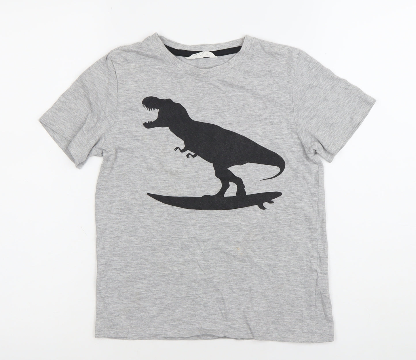 H&M Boys Grey Dinosaur Graphic T-Shirt Size 9-10 Years Cotton Blend