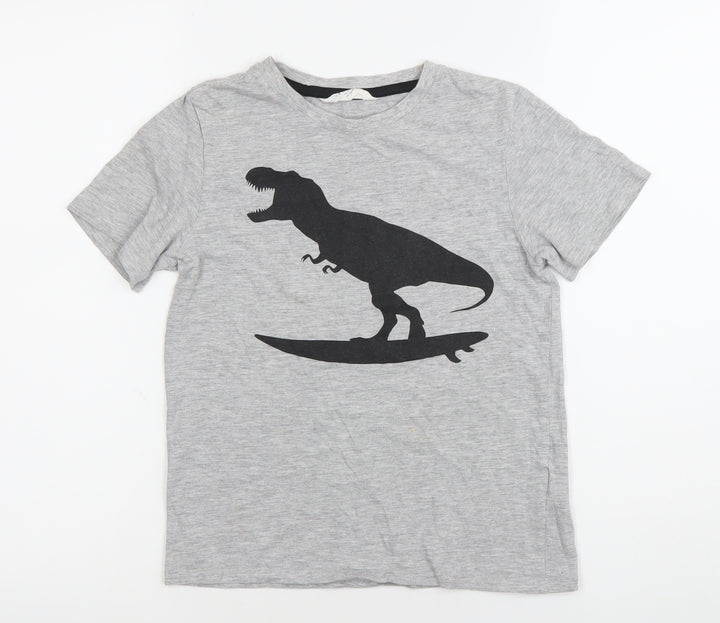 H&M Boys Grey Dinosaur Graphic T-Shirt Size 9-10 Years Cotton Blend
