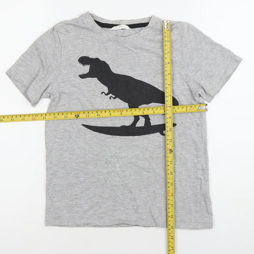 H&M Boys Grey Dinosaur Graphic T-Shirt Size 9-10 Years Cotton Blend