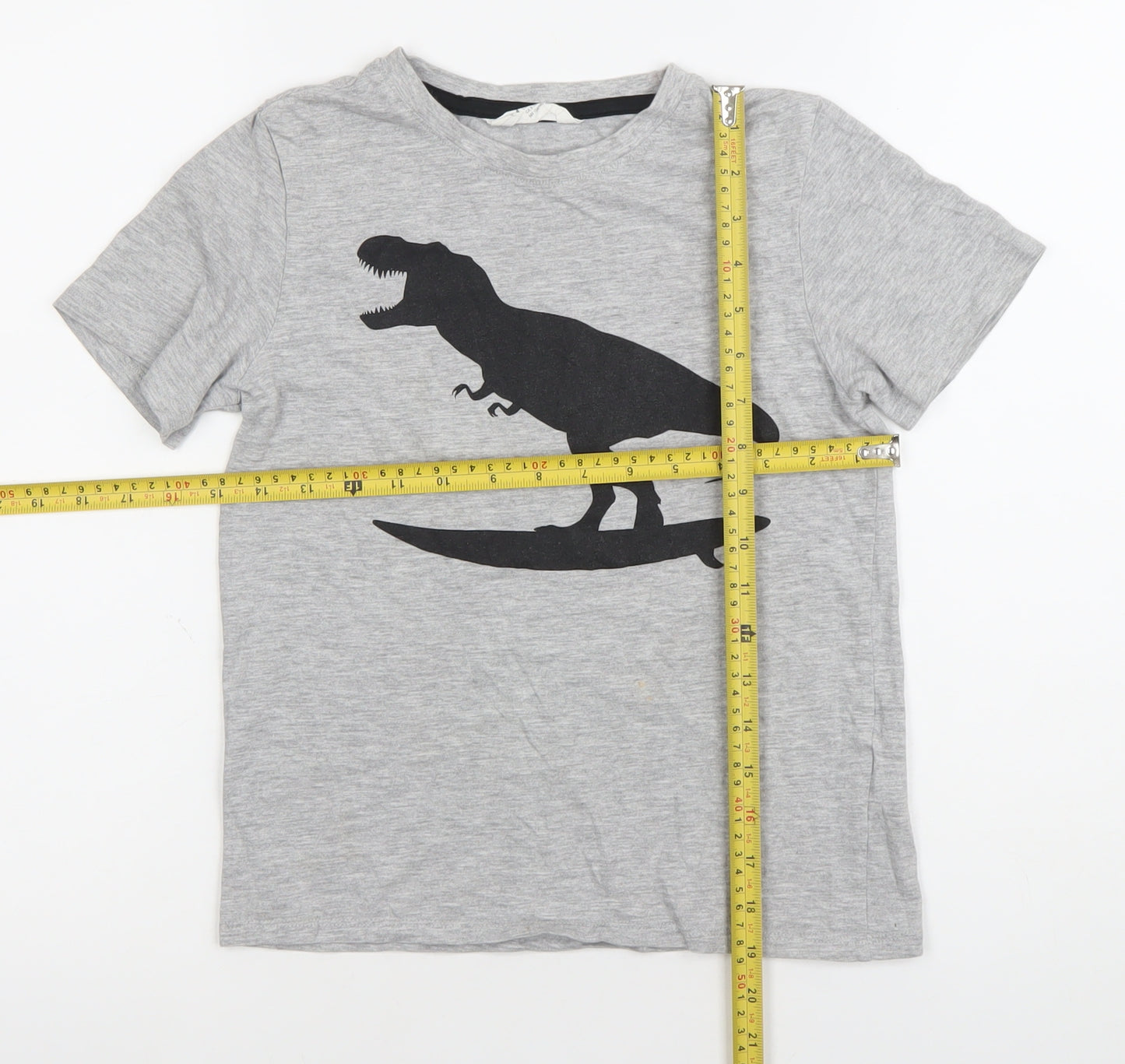 H&M Boys Grey Dinosaur Graphic T-Shirt Size 9-10 Years Cotton Blend