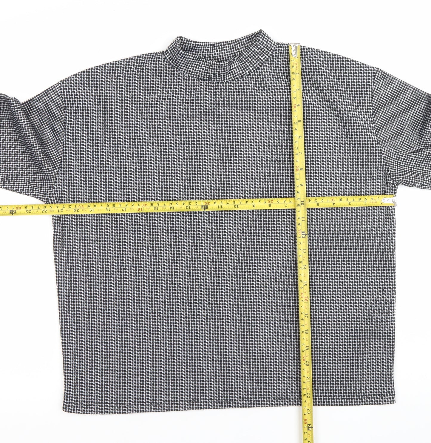 Pull&Bear Women’s Black Houndstooth Mock Neck Blouse Size 10