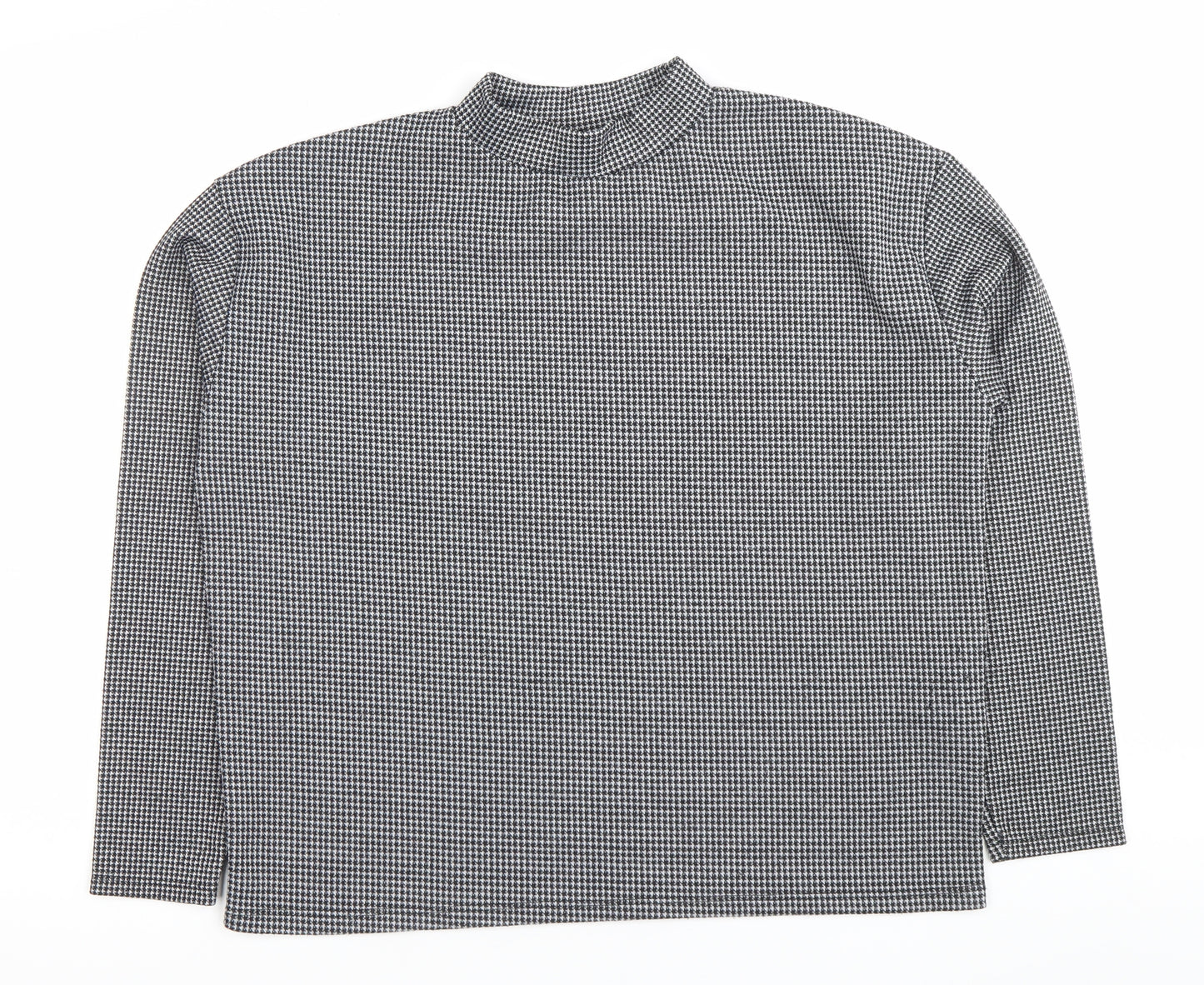 Pull&Bear Women’s Black Houndstooth Mock Neck Blouse Size 10