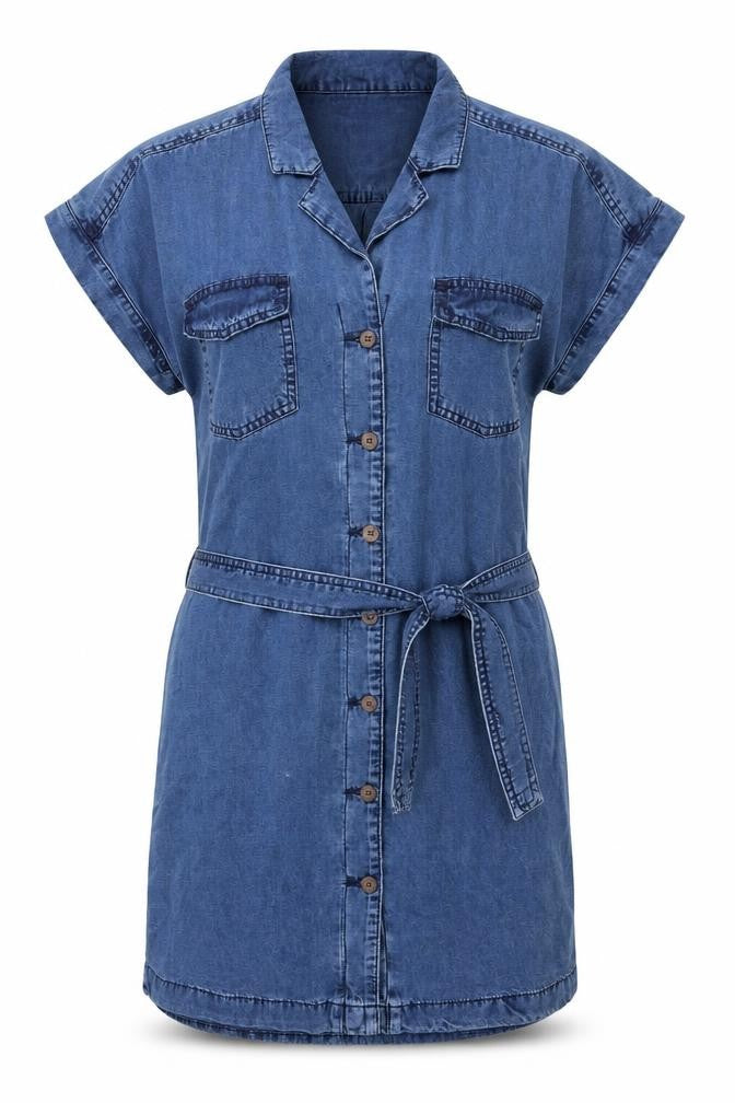 H&M Women’s Blue Shirt Dress UK 8 Short Sleeve Belted Casual Workwear