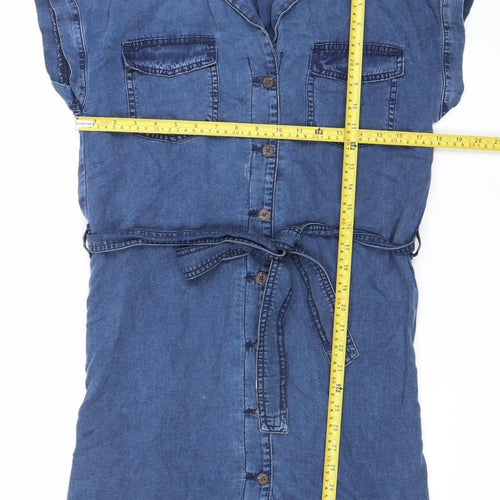 H&M Women’s Blue Shirt Dress UK 8 Short Sleeve Belted Casual Workwear