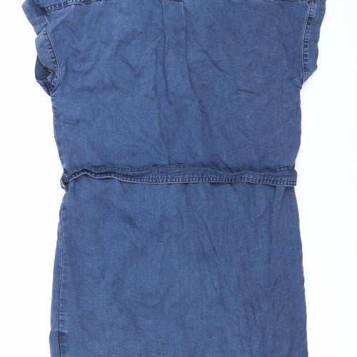 H&M Women’s Blue Shirt Dress UK 8 Short Sleeve Belted Casual Workwear