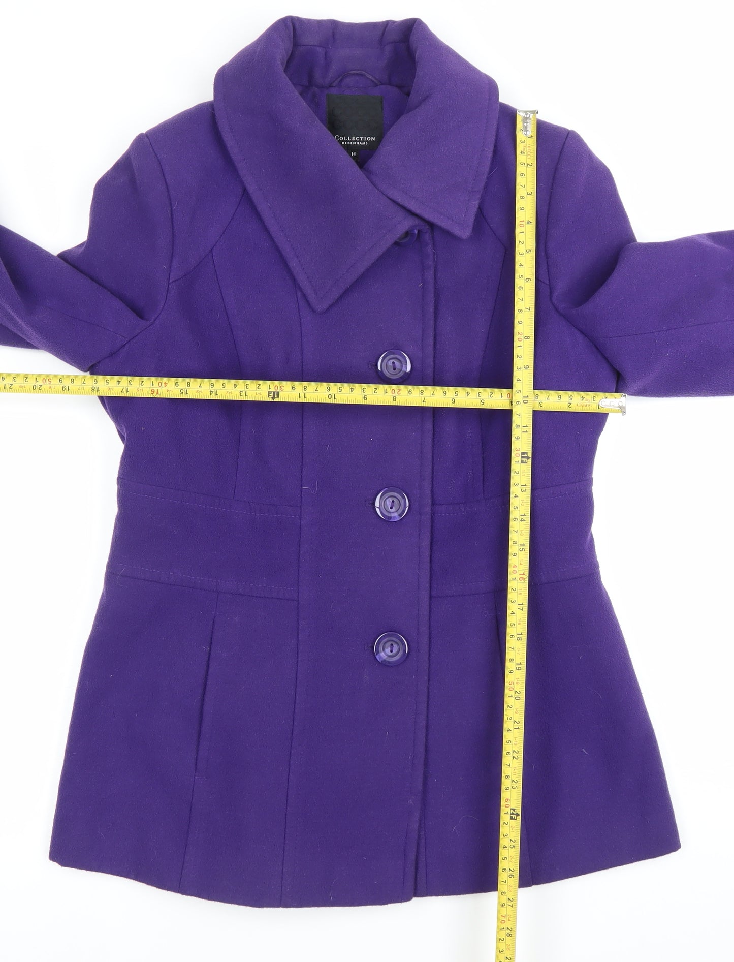 Debenhams Women’s Purple Wool Blend Mid-Length Coat Size 14